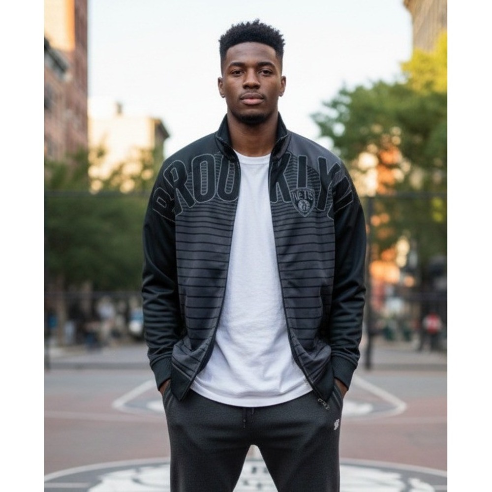 UNK Brooklyn Track Jacket Men Zip Up NBA Basketball Sporty Warm up Size M Black‎